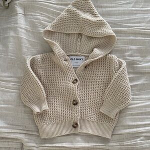 Old Navy Kids Beige Knit Button-Up Hoodie Sweater Sz 6-12M EUC